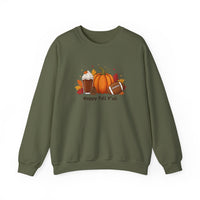 Load image into Gallery viewer, Happy Fall Y'all Sweatshirt — Pumpkin, Latte &amp; Football Crewneck