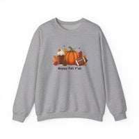 Load image into Gallery viewer, Happy Fall Y'all Sweatshirt — Pumpkin, Latte &amp; Football Crewneck