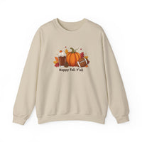 Load image into Gallery viewer, Happy Fall Y'all Sweatshirt — Pumpkin, Latte &amp; Football Crewneck
