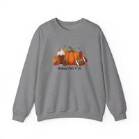 Load image into Gallery viewer, Happy Fall Y'all Sweatshirt — Pumpkin, Latte &amp; Football Crewneck